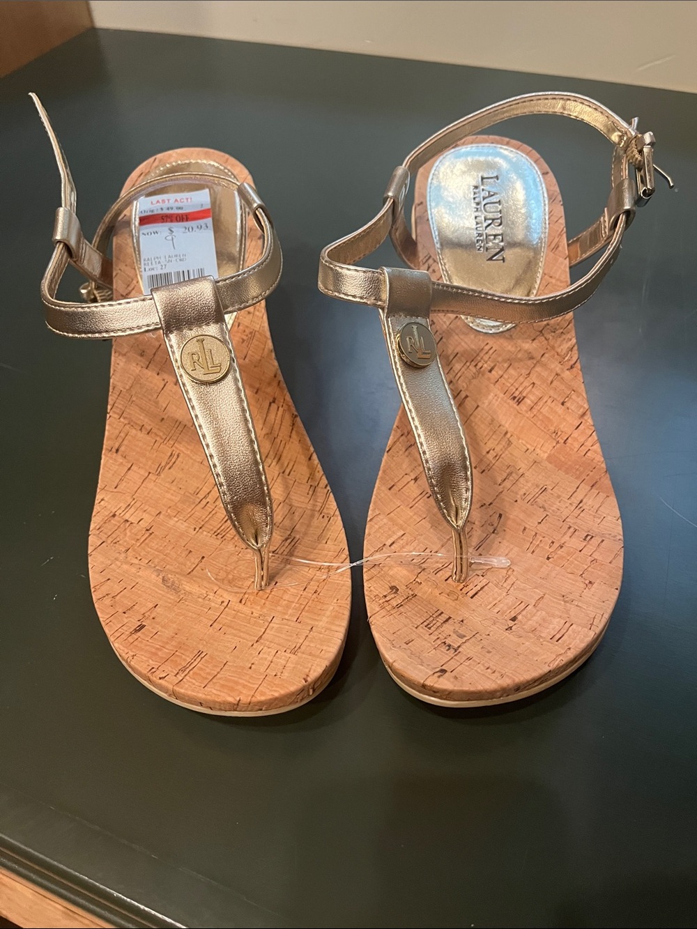 Lauren Ralph Lauren Metallic Gold Cork Thong Sandals